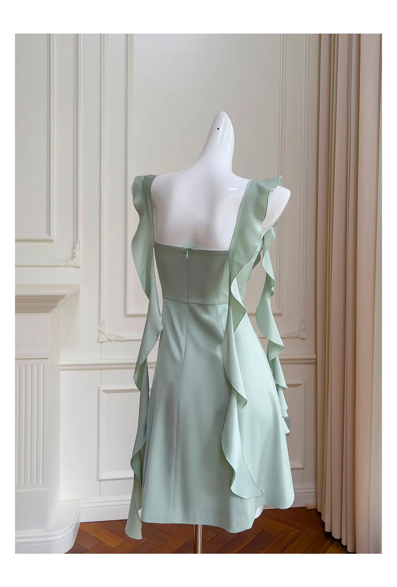 Sexy A line Square Mint Green Satin Short Homecoming Dress Summer Hoco Dresses Cocktail Dress Birthday Outfits DP2283 - Deanwangkt