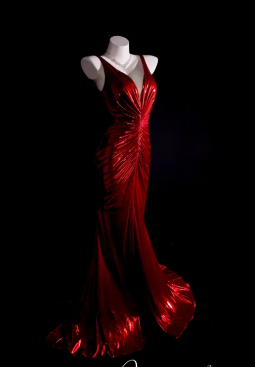 Sexy V-neck Mermaid Long Prom Dresses Backless Red Evening Dress Sleeveless Formal Dresses DP3683 - Deanwangkt
