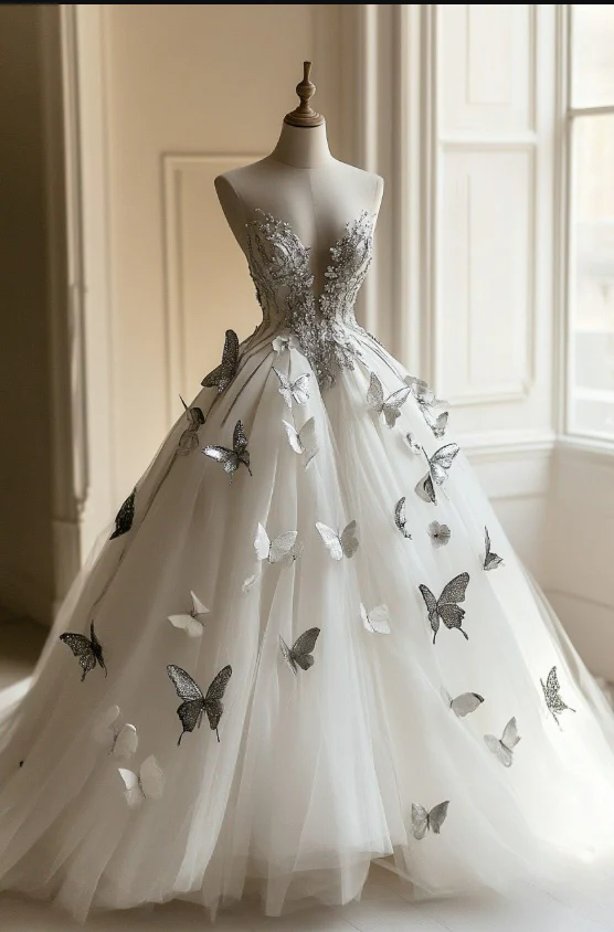 Elegant Sweetheart Neck Ball Gown Tulle Beaded Long Luxury Wedding Dresses White Sleeveless Bridal Gowns DP3020 - Deanwangkt