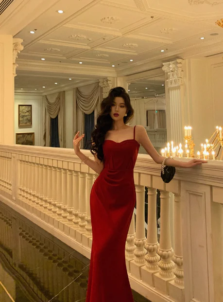 Pretty Mermaid Spaghetti Straps Burgundy 18th Birthday Dress Long Party Birthday Outfits For Women DP0158 - Deanwangkt