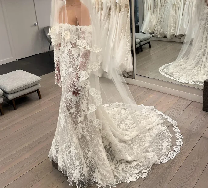 Timeless Bridal Gown Mermaid Off The Shoulder White Lace Long Sleeves Wedding Dresses Elegant Bridal Gowns DH954 - Deanwangkt