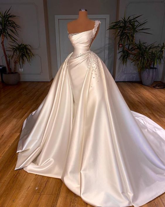 Luxury Long Wedding Dress White Elegant Women Wedding Dresses DP622 - Deanwangkt