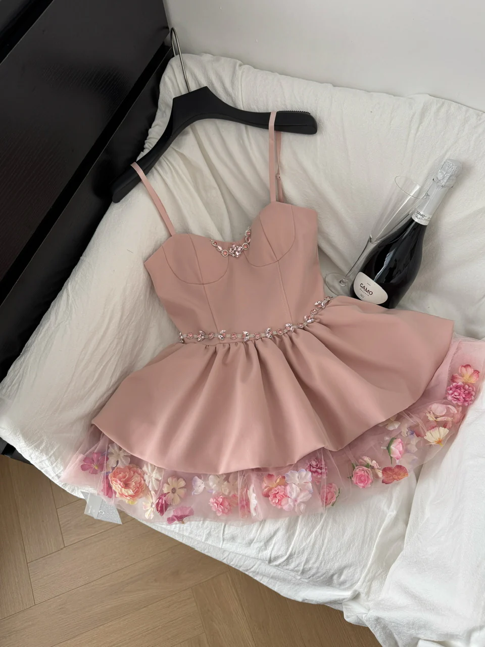Sexy A line Spaghetti Straps Pink Min Summer Dress Holiday Party Homecoming Dress Birthday Outfits For Teens DP0150 - Deanwangkt