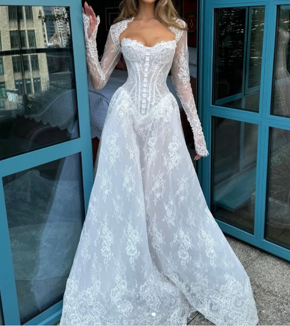 Modest Bridal Gown Ball Gown Strapless White Lace Long Summer Autumn Wedding Dresses Elegant Bridal Gowns DH853 - Deanwangkt