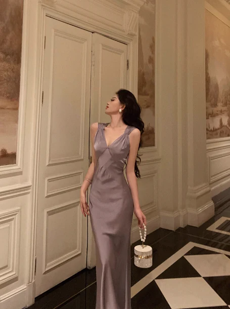 Pretty Mermaid V Neckline Dusty Grape 21st Birthday Dress Party Outfits Birthday Outfits For Women DP0189 - Deanwangkt