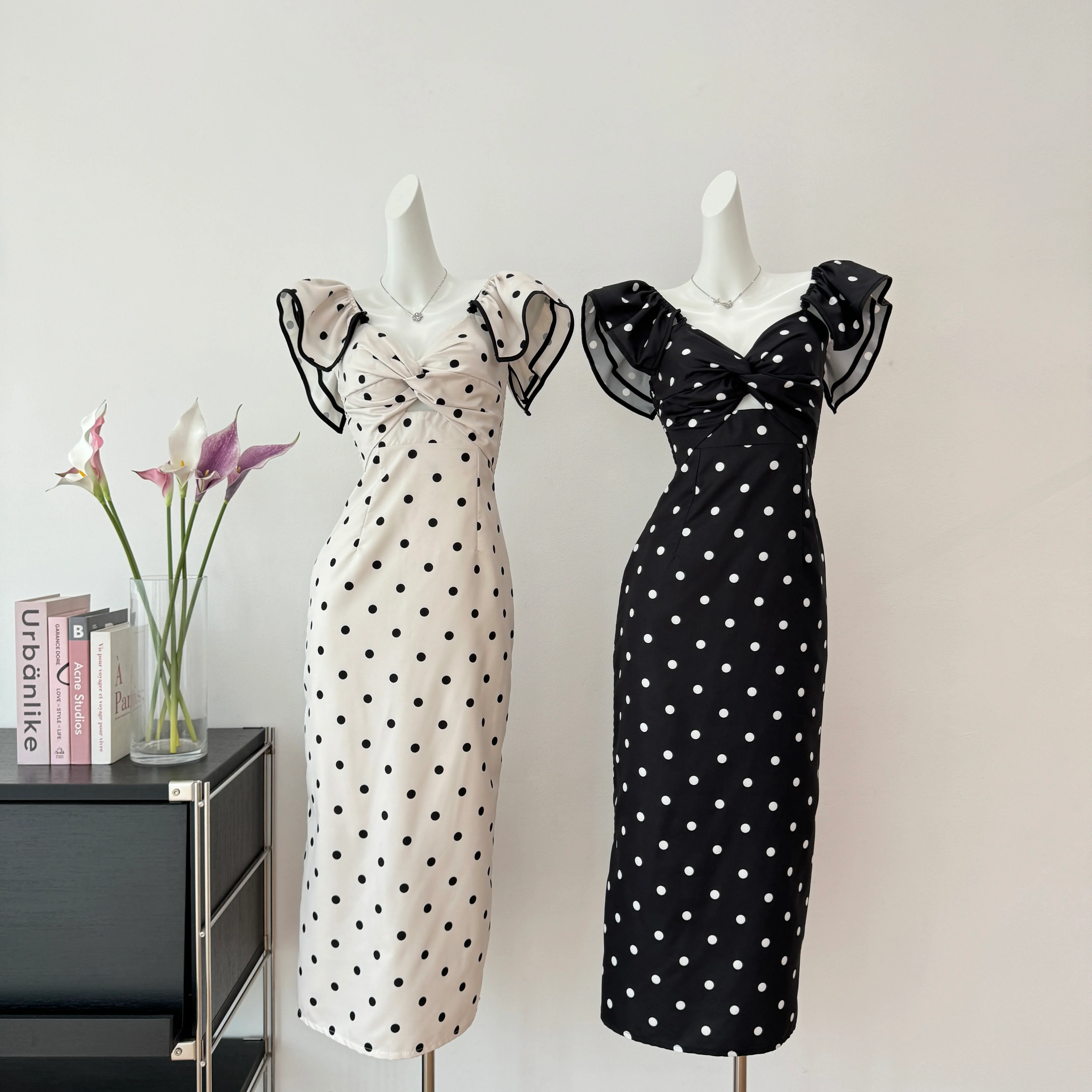 Cute A Line V Neckline Polka Dots Summer Dress Holiday Party Outfits For Women DP0104 - Deanwangkt