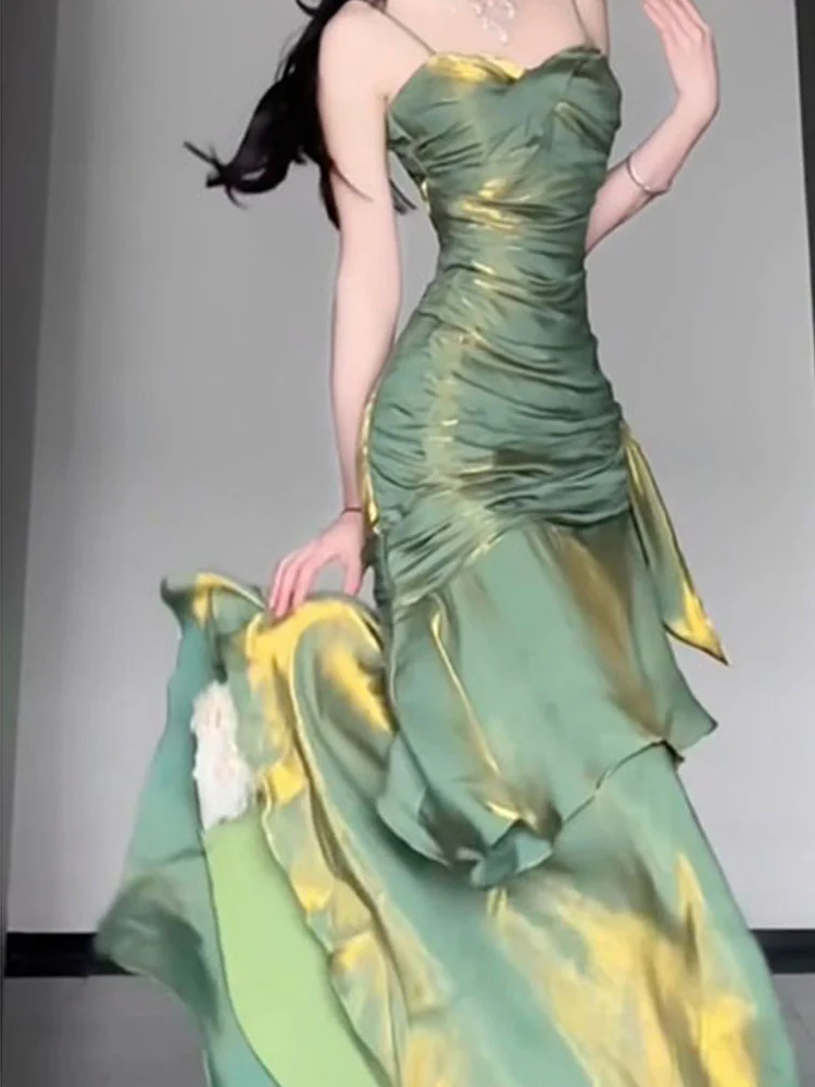 Vintage Mermaid Spaghetti Straps Green Long Summer 18th Birthday Dress Party Dress Birthday Outfits Evening Dresses DH2403 - Deanwangkt