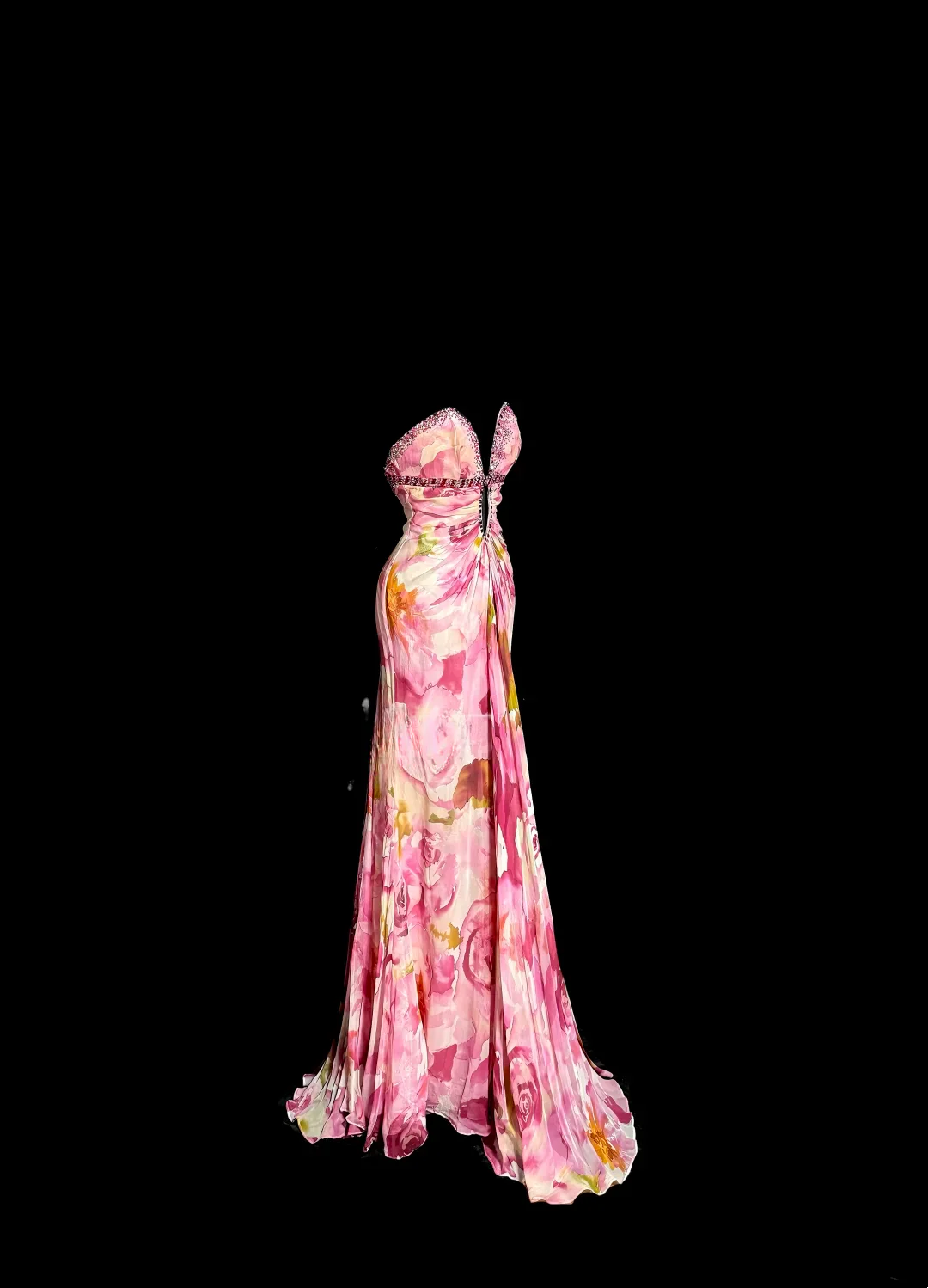 Vintage Mermaid Sweetheart Pink Chiffon Floral Backless Long Prom Dresses Party Dress 18th Birthday Outfits Graduation Dresses DH2646 - Deanwangkt