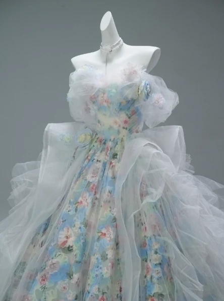 Elegant Ball Gown Off-the-shoulder Light Grey Tulle Beaded Print Long Quinceanera Dress Formal Gowns Vestido De 15 Anos Sweet 16 Dress DP2843 - Deanwangkt