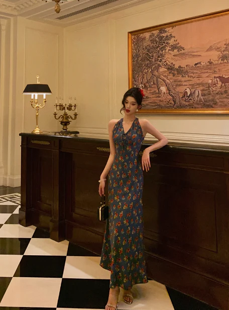 Classy Mermaid V Neckline Blue Floral 18th Birthday Dress Party Gown 21st Birthday Outfits Birthday Dress Ideas For Women DP569 - Deanwangkt