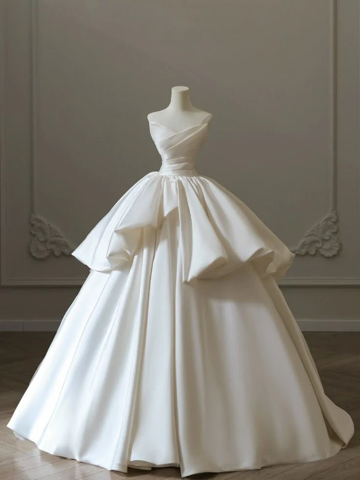 Princess Bridal Dress Ball Gown Strapless Sleeveless Satin White Wedding Dresses Elegant Bridal Gowns DH927 - Deanwangkt