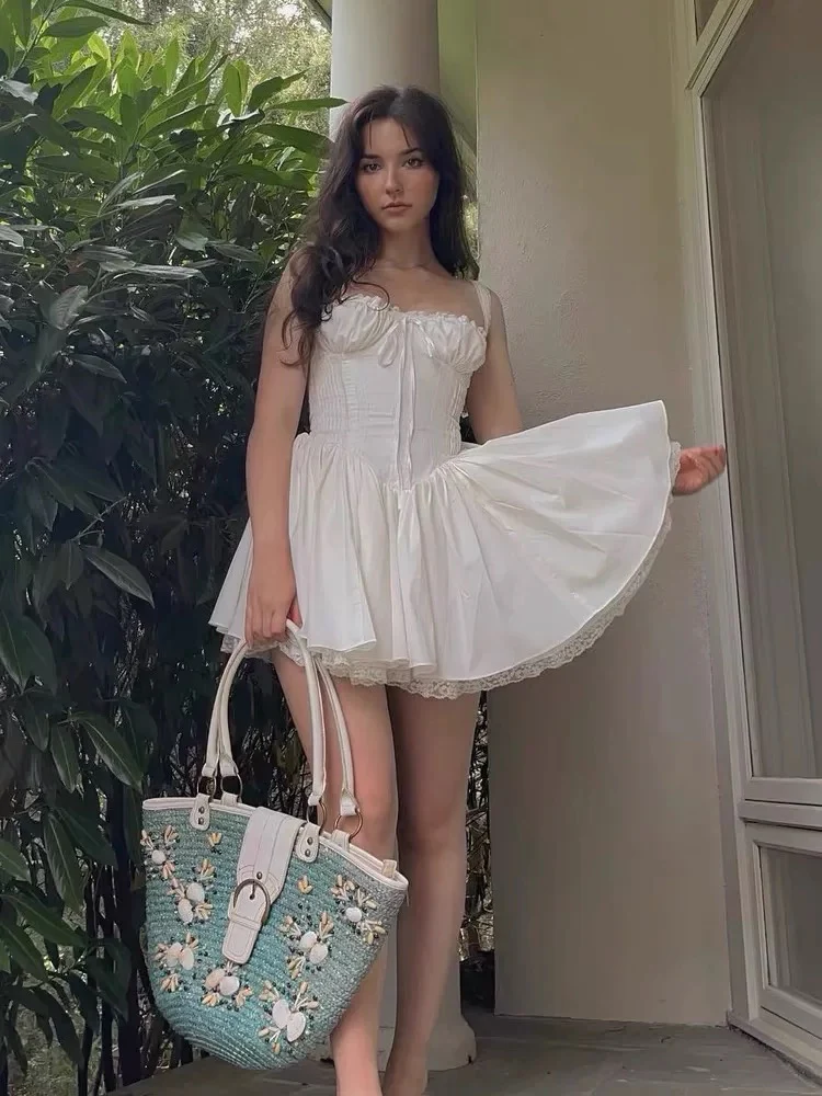 Cute A line Square Neck White Short Homecoming Dress Summer Middle School Formal Hoco Dresses Cocktail Dress Birthday Outfits W981 - Deanwangkt