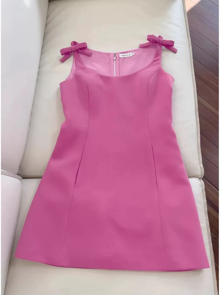 Trendy A Line Square Neck Pink Satin Formal Short 8th Grade Homecoming Dress Summer Middle School Hoco Dresses Birthday Outfits W933 - Deanwangkt