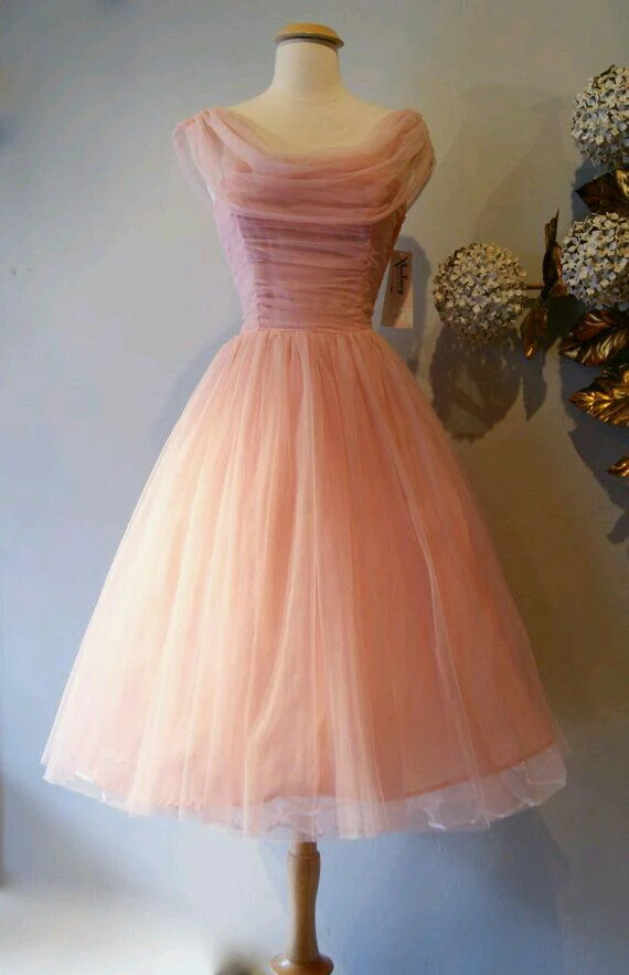 Vintage Ball Gown Scoop Pink Formal 8th Grade Homecoming Dresses Summer Middle School Hoco Dress 6th Grade Graduation Outfits DH322 - Deanwangkt