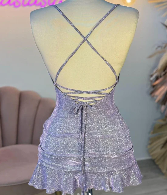 Sexy Sheath Halter Sequin Tight Grape Formal Homecoming Dresses 8th Grad Dance Graduation Dress Short Birthday Outfits Hoco Dresses DH2695 - Deanwangkt