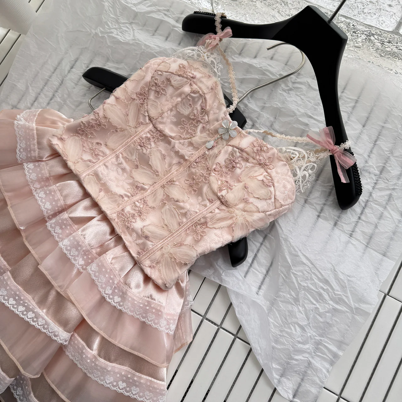 Sexy A line Spaghetti Straps 2 Pieces Pink Summer Dress Holiday Dresses Party Outfits For Women DP0118 - Deanwangkt