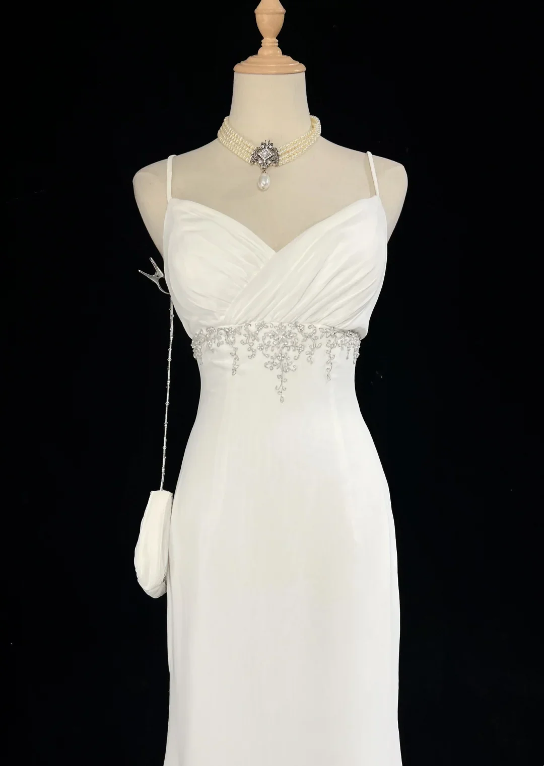 Unique Wedding Dress Mermaid Spaghetti Straps White Chiffon Beads 90s Wedding Dresses Vintage Bridal Gowns DH1164 - Deanwangkt