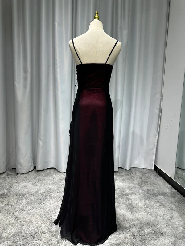 Sexy Sheath Spaghetti Straps Burgundy Floor-length Long Prom Dress with Silt Birthday Outfits Party Dress Formal Dress DP250 - Deanwangkt