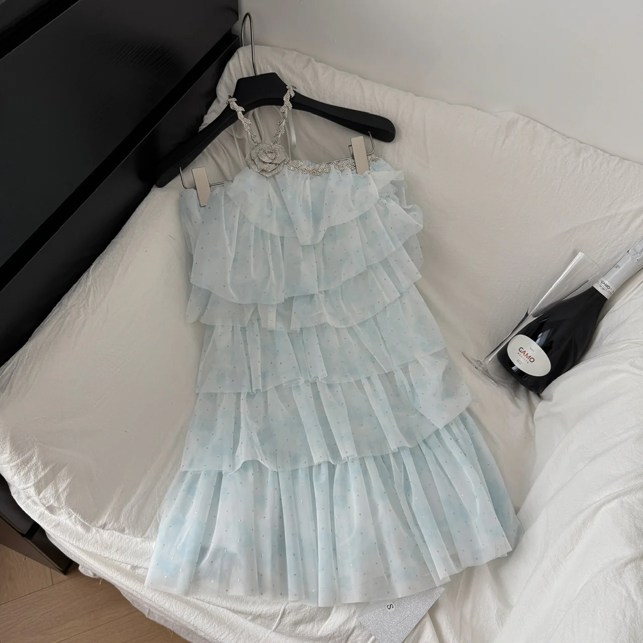 Sexy A line Halter Blue Tulle Min Summer Dress Holiday Party Homecoming Dress Birthday Outfits For Teens DP0151 - Deanwangkt