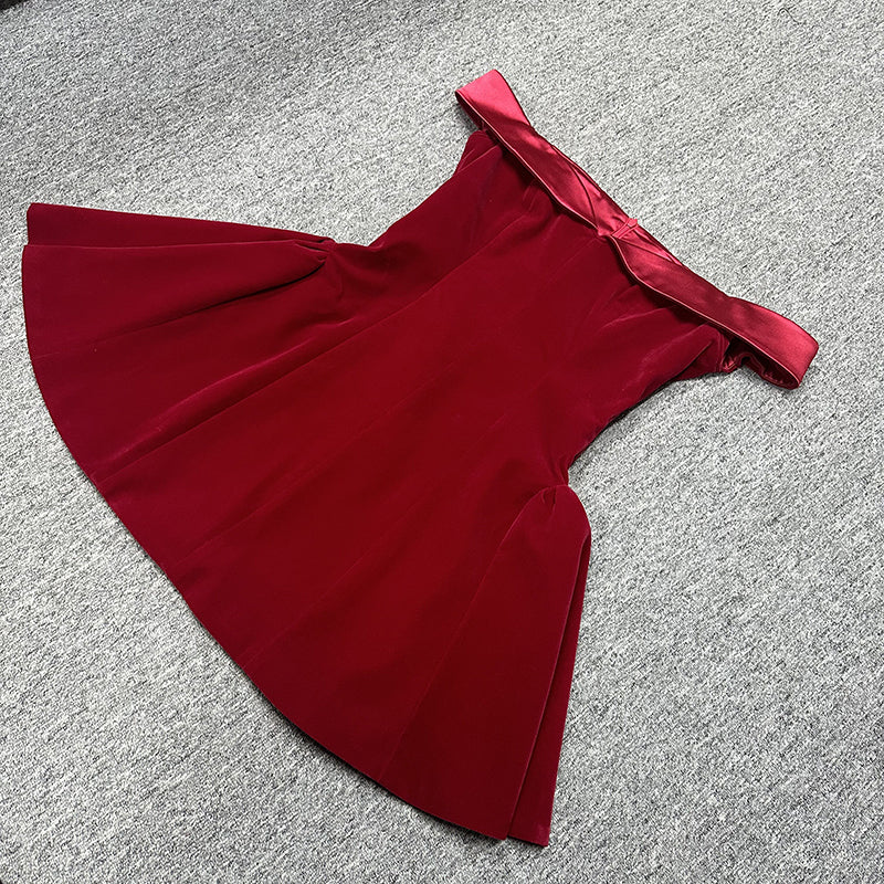 Modest A line Off The Shoulder Red Short Formal Homecoming Dress Short 20th Birthday Outfits Graduation Dress Cocktail Dresses DH2483 - Deanwangkt