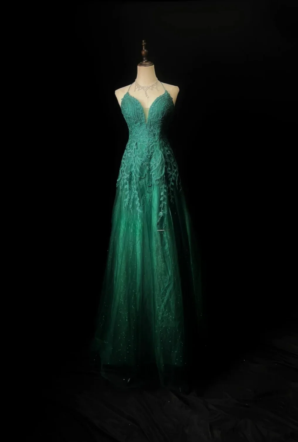 Fairy Spaghetti Strap Sheath Long Prom Dresses, Tulle Green Evening Dresses DP3224 - Deanwangkt