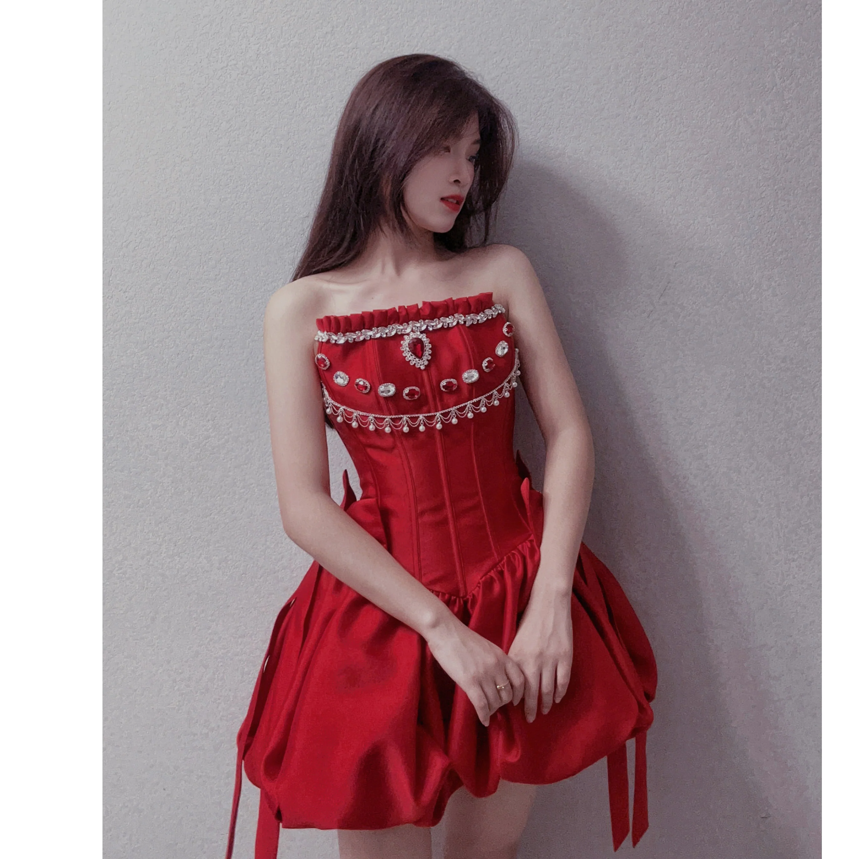 Modest Ball Gown Spaghetti Straps Satin Red Short Formal Homecoming Dress Middle School Short 18th Birthday Outfits Graduation Dress Cocktail Dresses DH2291 - Deanwangkt