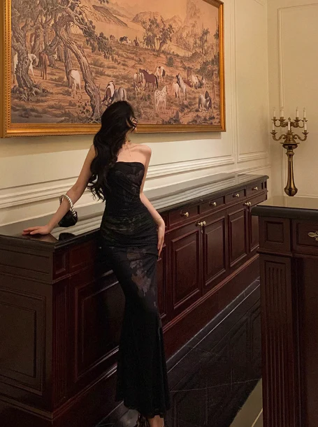 Classy Mermaid Strapless Black 18th Birthday Dress Party Gown 21st Birthday Outfits Birthday Dress Ideas For Women DP595 - Deanwangkt