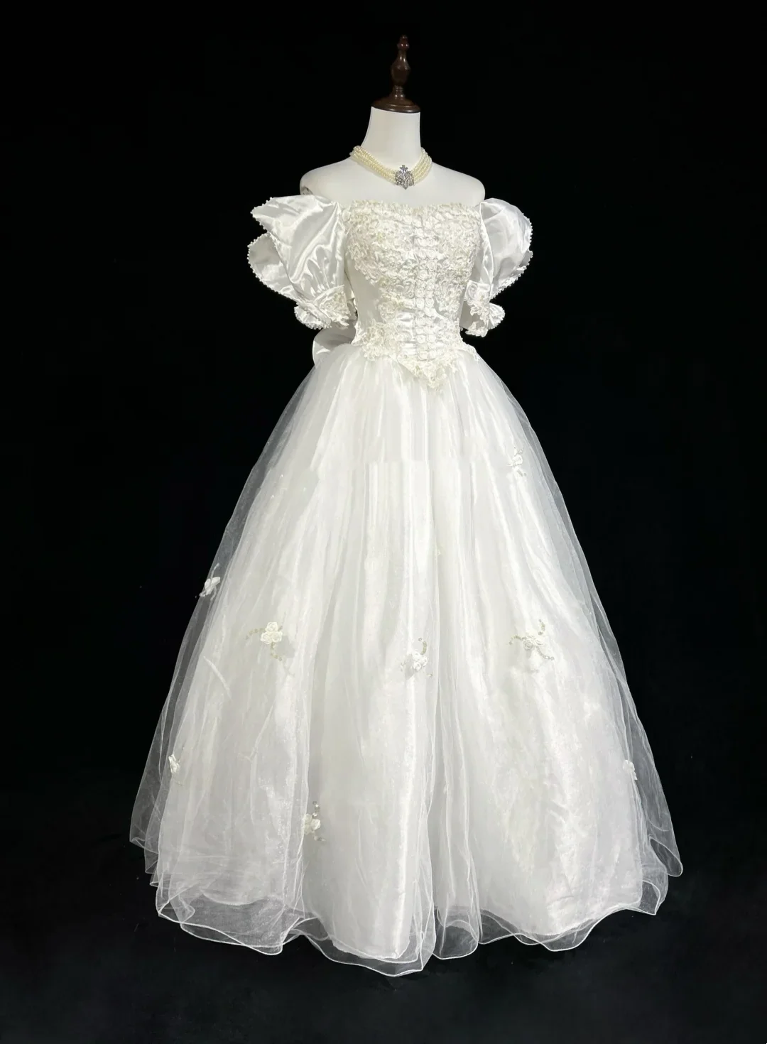 Princess Bridal Gown Ball Gown Square Neck Tulle 1960s Wedding Dress With White Short Sleeves Lace Wedding Dresses Vintage 80s Wedding Gowns DH1266 - Deanwangkt