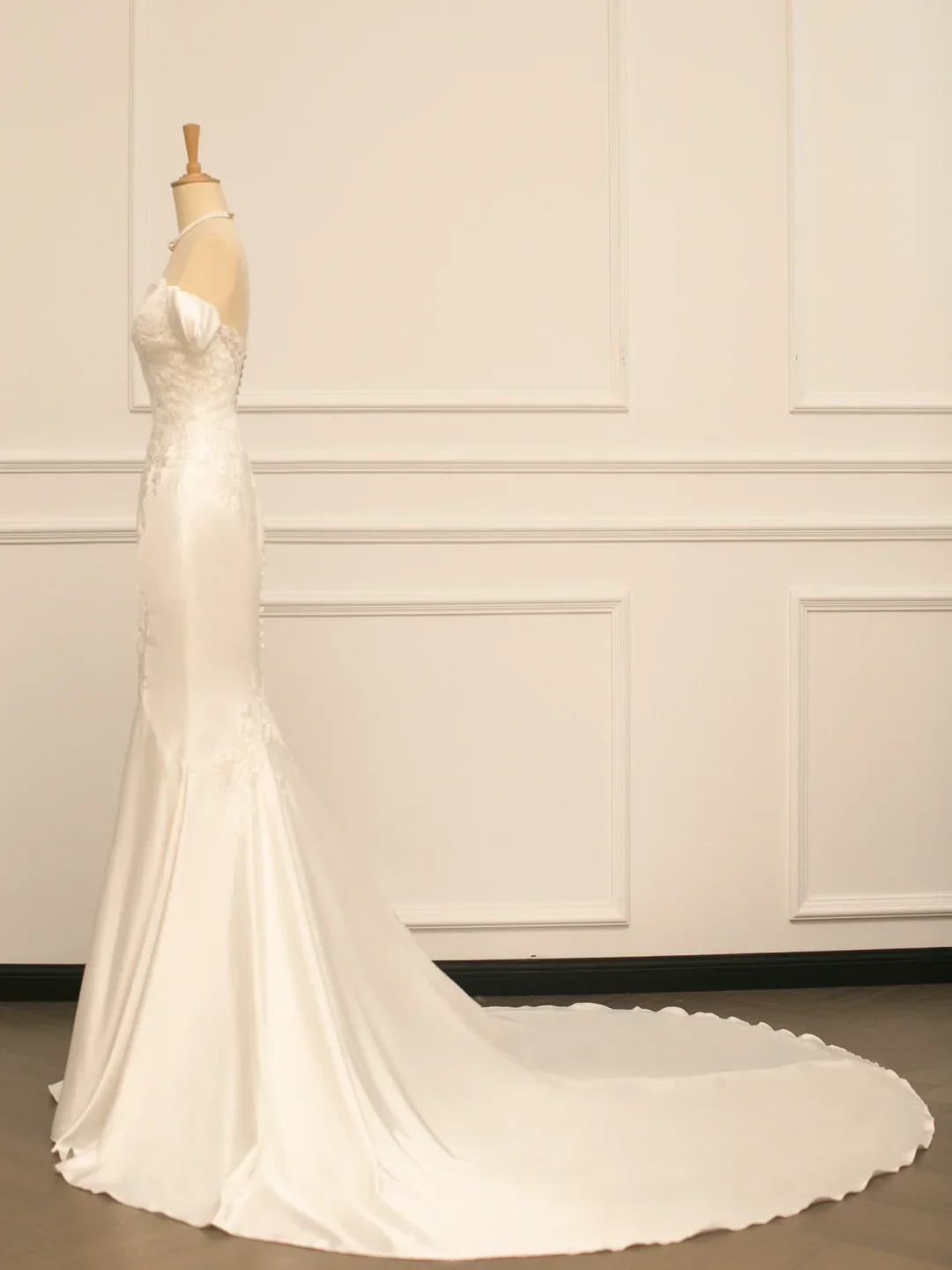 Pretty Wedding Dress Mermaid Off The Shoulder Short Sleeves Satin Long Vintage Wedding Dresses Bridal Gowns Brides Gown DH361 - Deanwangkt