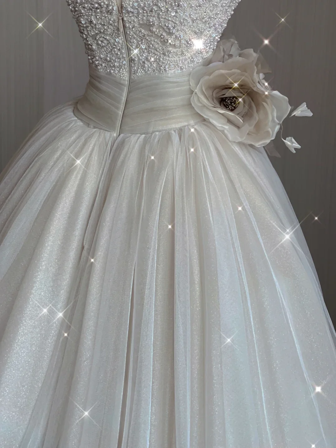 Pretty Ball Gown Strapless Champagne Tulle Long Prom Dresses Evening Dresses DP364 - Deanwangkt