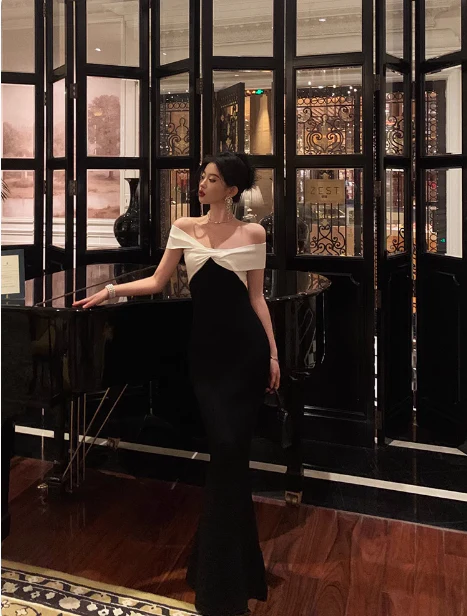 Elegant Glamour Mermaid Off The Shoulder Black Prom Gowns Party Dress Classy Gowns Evening Dresses DP1462 - Deanwangkt