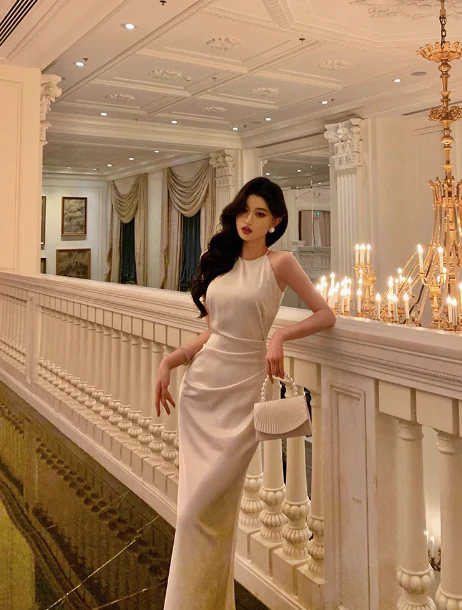 Sexy Mermaid Halter White Satin 18th Birthday Dress Ankle Length Party Birthday Outfits For Women DP0162 - Deanwangkt