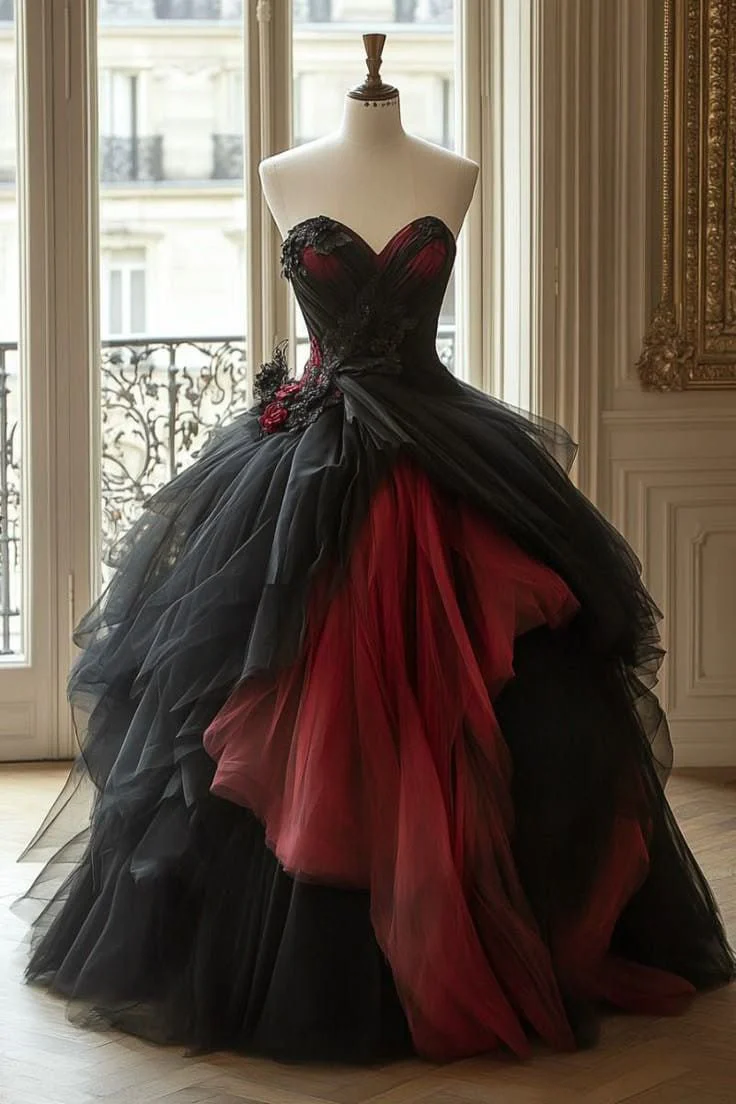 Pretty Ball Gown Sweetheart Black Tulle Long Quinceanera Dress Formal Gowns Vestido De 15 Anos Sweet 16 Dress W0324 - Deanwangkt