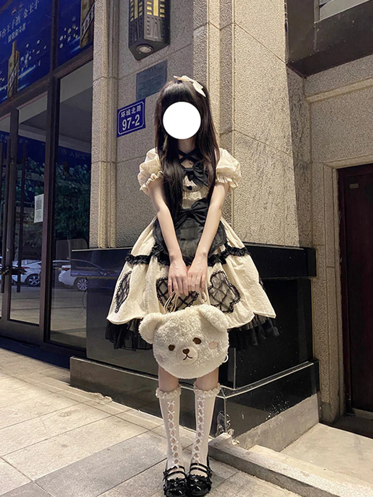 Cute Ball Gown Short Sleeves 16th Birthday Dress Lolita Dress Champagne Birthday Outfits DP0215 - Deanwangkt