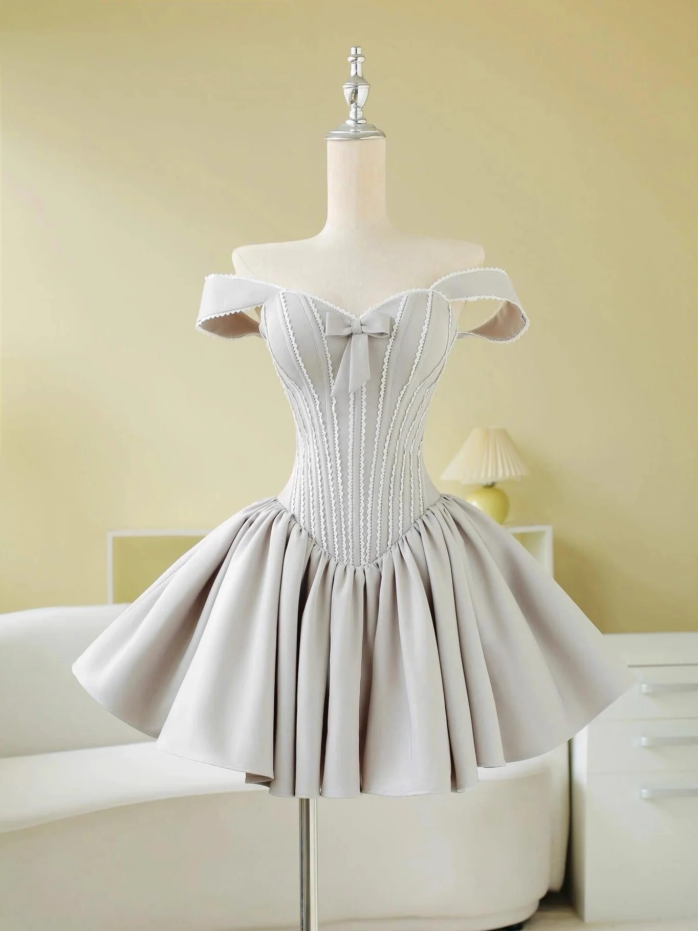 Simple Ball Gown Sweetheart Silver Short Satin Formal Homecoming Dresses Party Graduation Dress Hoco Dresses DH2779 - Deanwangkt