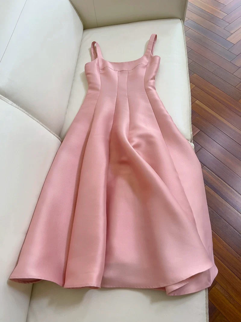 Vintage A line Square Neck Pink Long Evening Party Gowns Evening Formal Dresses Prom Dress W826 - Deanwangkt