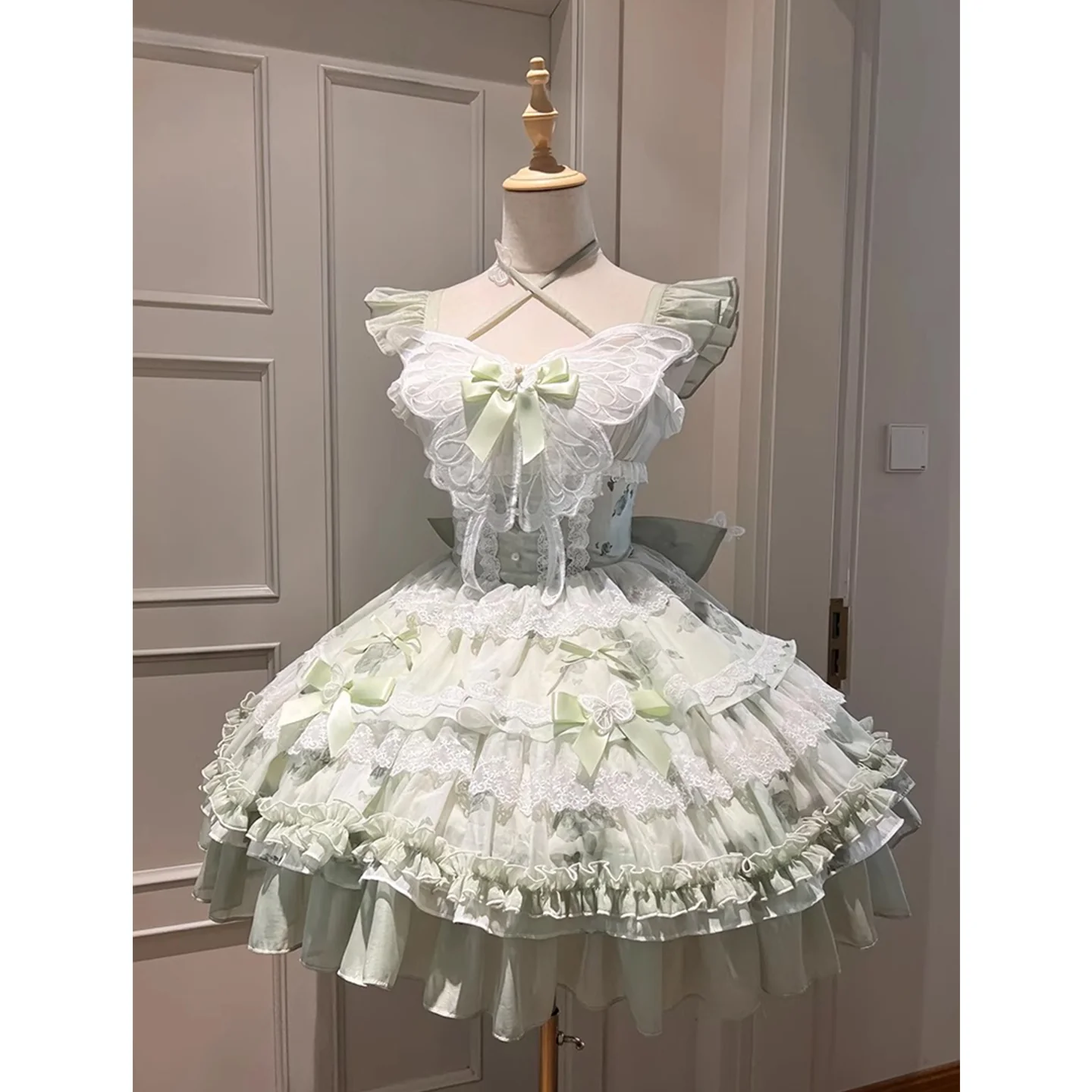 Vintage Ball Gown Square Neck Mint Green Lace Summer 16th Birthday Dress Lolita Dress Mini 18th Birthday Outfits Short Lolita Outfit DH2407 - Deanwangkt