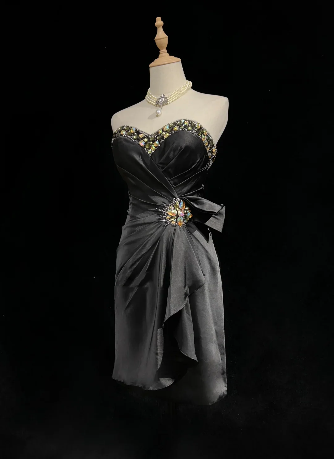 Vintage Sheath Sweetheart Black Satin Mini Short Formal 8th Grade Homecoming Dresses Summer Middle School Hoco Dress 20th Birthday Outfits DH1154 - Deanwangkt