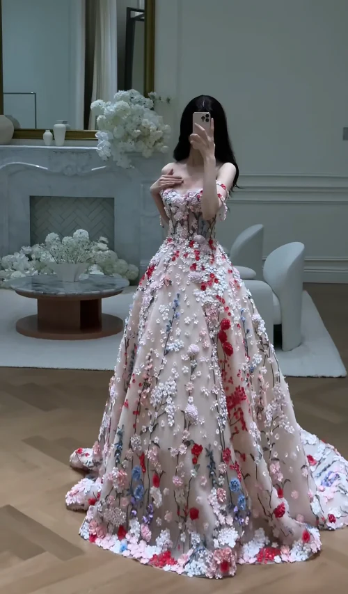 Elegant Straps A-Line Long Prom Dresses Tulle Appliqué Birthday Dresses Sweet 16 Dresses DP3974 - Deanwangkt