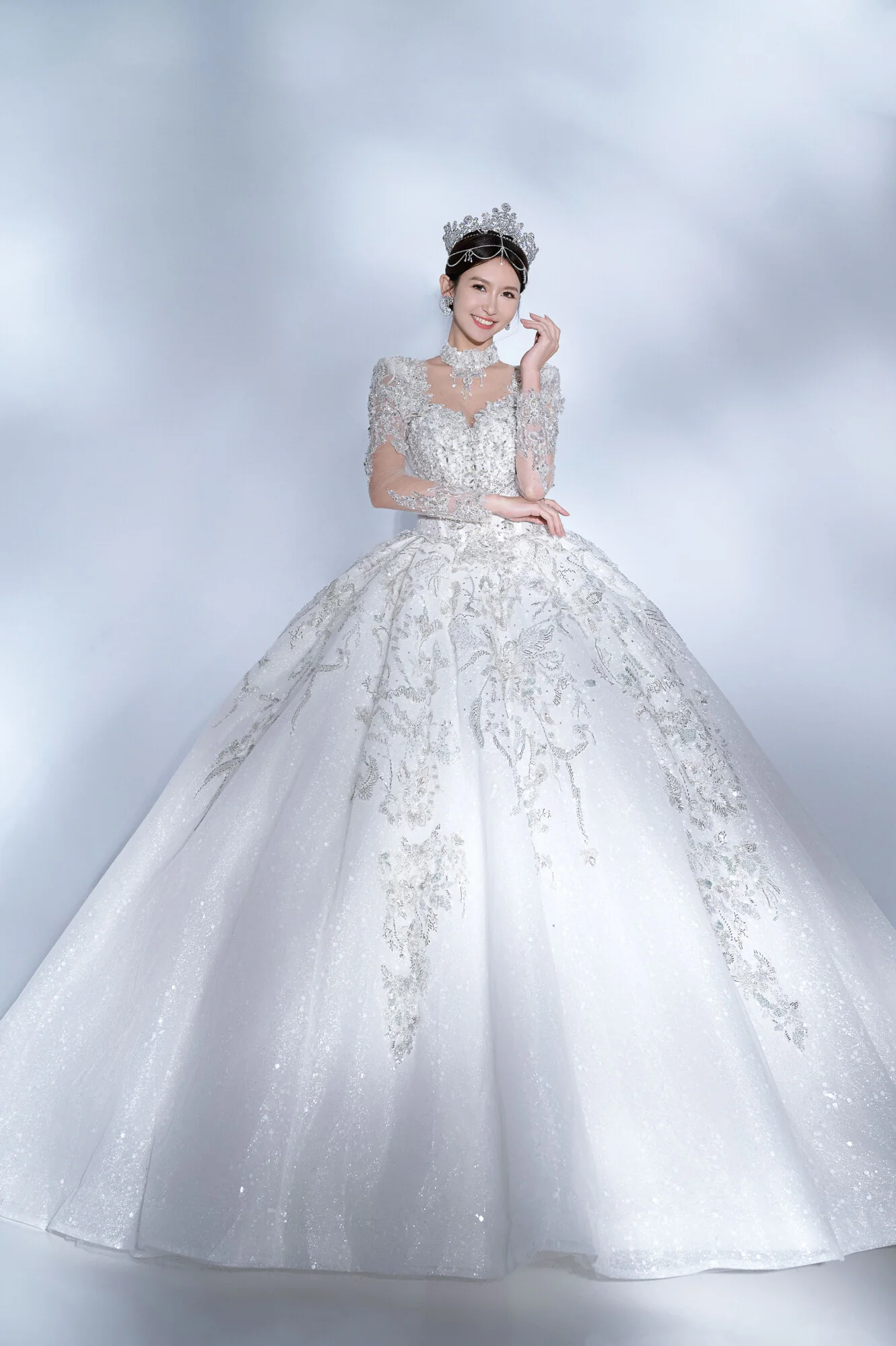 Elegant Sweetheart Neck Ball Gown Trailing Wedding Dresses Tulle Beaded White Bridal Gowns DP3300 - Deanwangkt