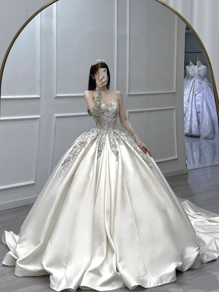 Romantic Wedding Gown Bridal Dress Ball Gown Sweetheart Wedding Dress White Lace Wedding Dresses Modest Wedding Gowns DH1776 - Deanwangkt