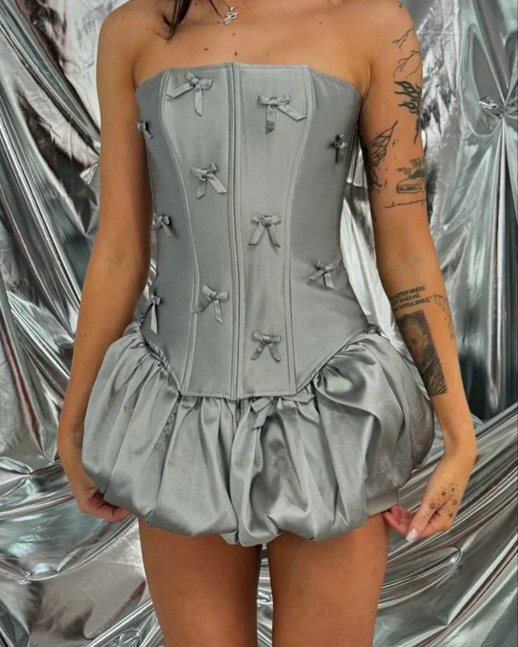 Vintage Ball Gown Strapless Gray Satin Short Mini Formal 8th Grade Homecoming Dresses Summer Middle School Hoco Dress Birthday Outfits W1172 - Deanwangkt