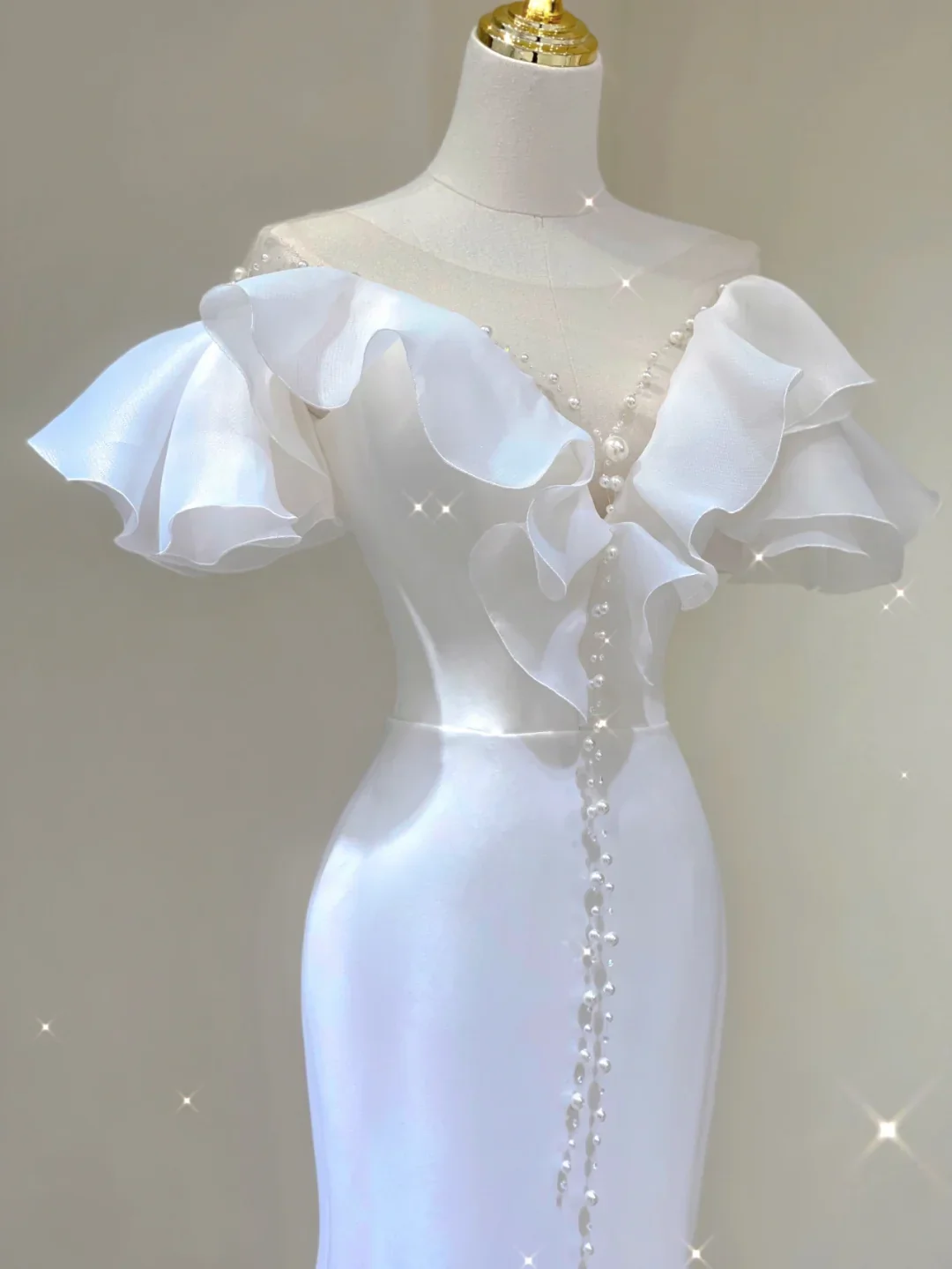 Simple Mermaid V Neckline Long White Wedding Dresses Summer Brides Dress DP386 - Deanwangkt