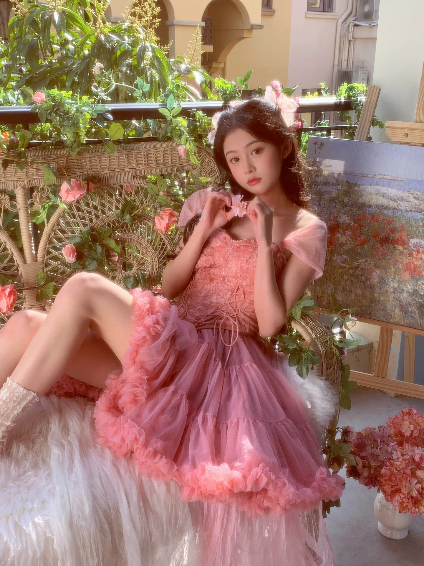 Cute Ball Gown Off The Shoulder Pink Lace Short Homecoming Dress Summer Pink Hoco Dresses Cocktail Dress For Senior Teens DP1788 - Deanwangkt