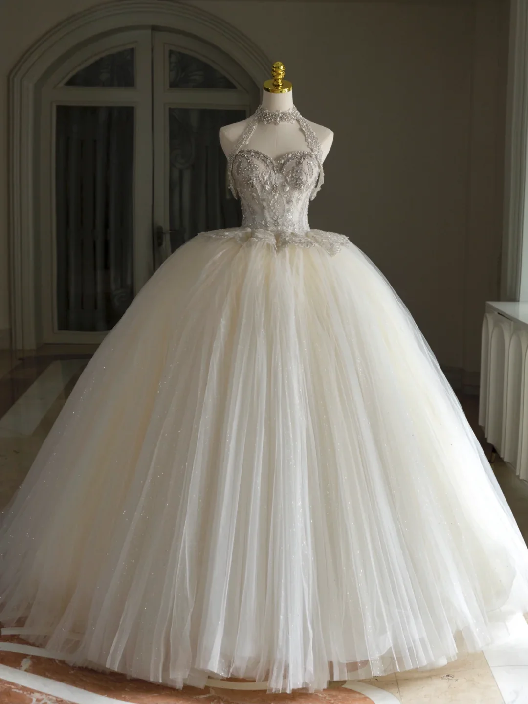 Princess Bridal Dress Ball Gown Sweetheart Tulle Beads Wedding Dress With Short Sleeves Wedding Dresses Modest Wedding Gowns DH1295 - Deanwangkt