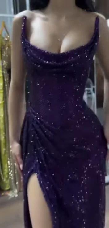 Sparkly Mermaid Strapless Grape Sequin Long Slit Evening Party Gowns Evening Dress Special Formal Dresses Prom Dress DH2330 - Deanwangkt