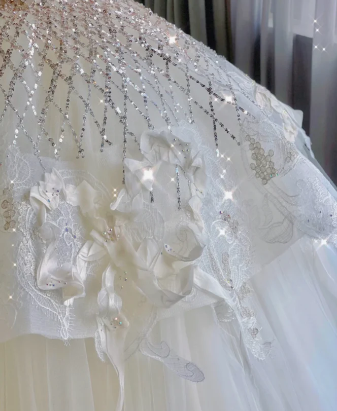 Unique Ball Gown Sweetheart Sequin Long White Wedding Dresses Brides Dress DP418 - Deanwangkt