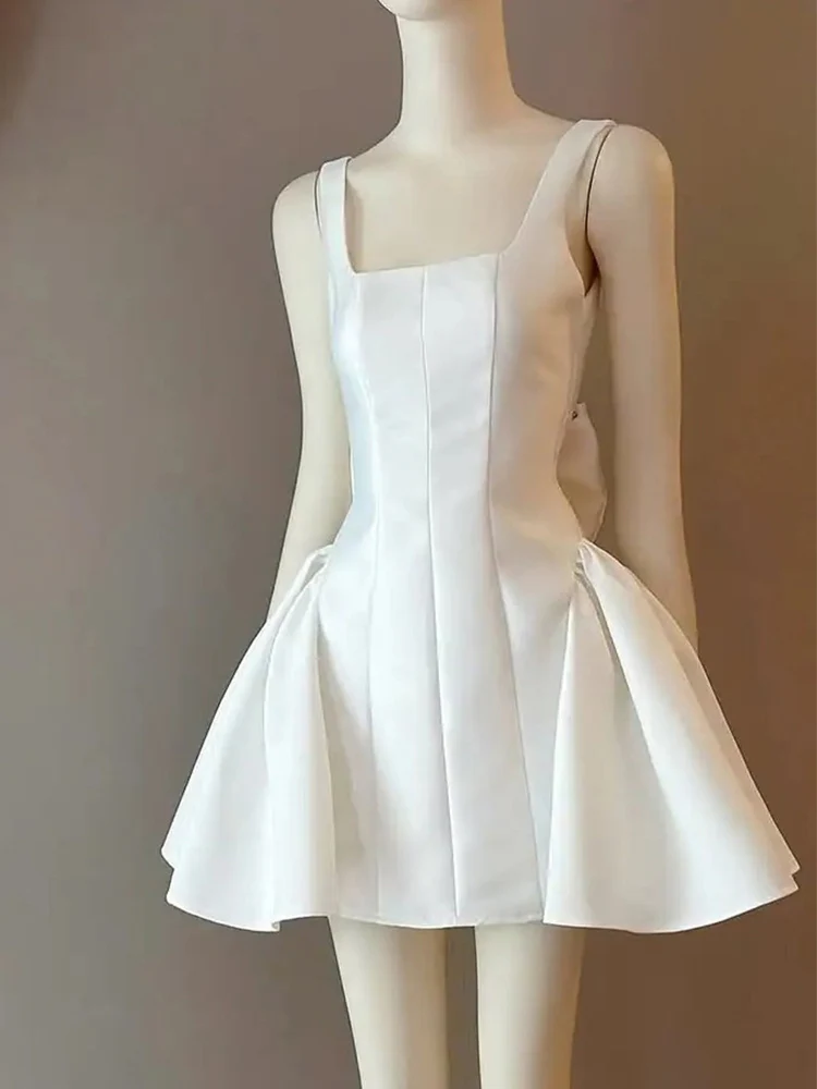 Cute A line Square White Summer Homecoming Dress Satin Hoco Dress Mini 18th Birthday Outfit Cocktail Dresses DP1752 - Deanwangkt