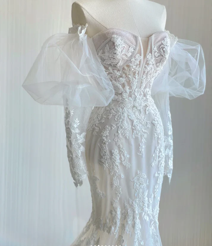 Classy Elegant Mermaid Sweetheart White Lace Wedding Dresses Brides Dress DP441 - Deanwangkt