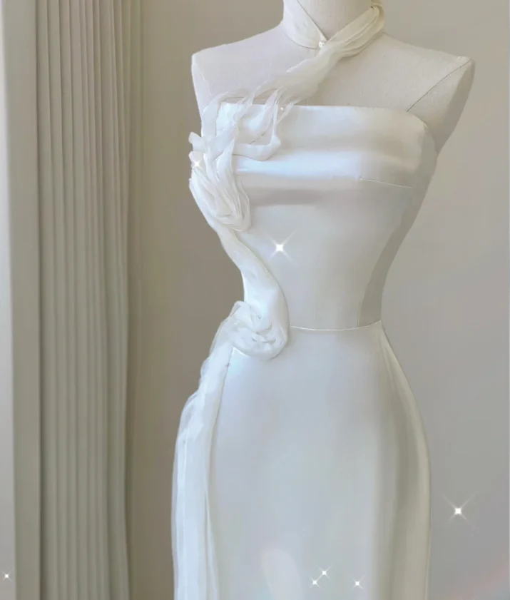 Classy Elegant Mermaid One Shoulder White Long Satin Wedding Dresses Brides Dress DP462 - Deanwangkt